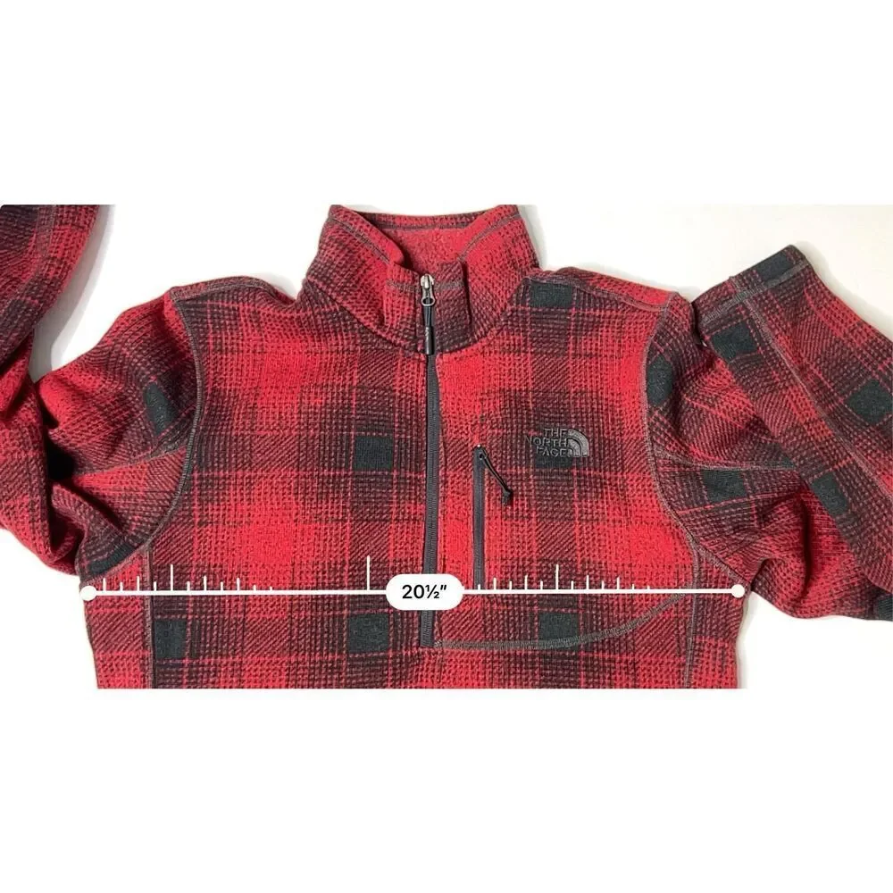 The North Face Novelty Gordon Lyons Fleece‎ Quarter Zip Red Plaid Pullover SMALL